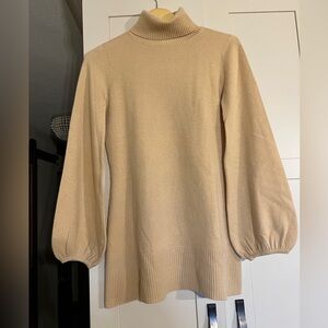 Beth Bowley turtleneck tan blouson sleeves, 100% cashmere sweater, size M